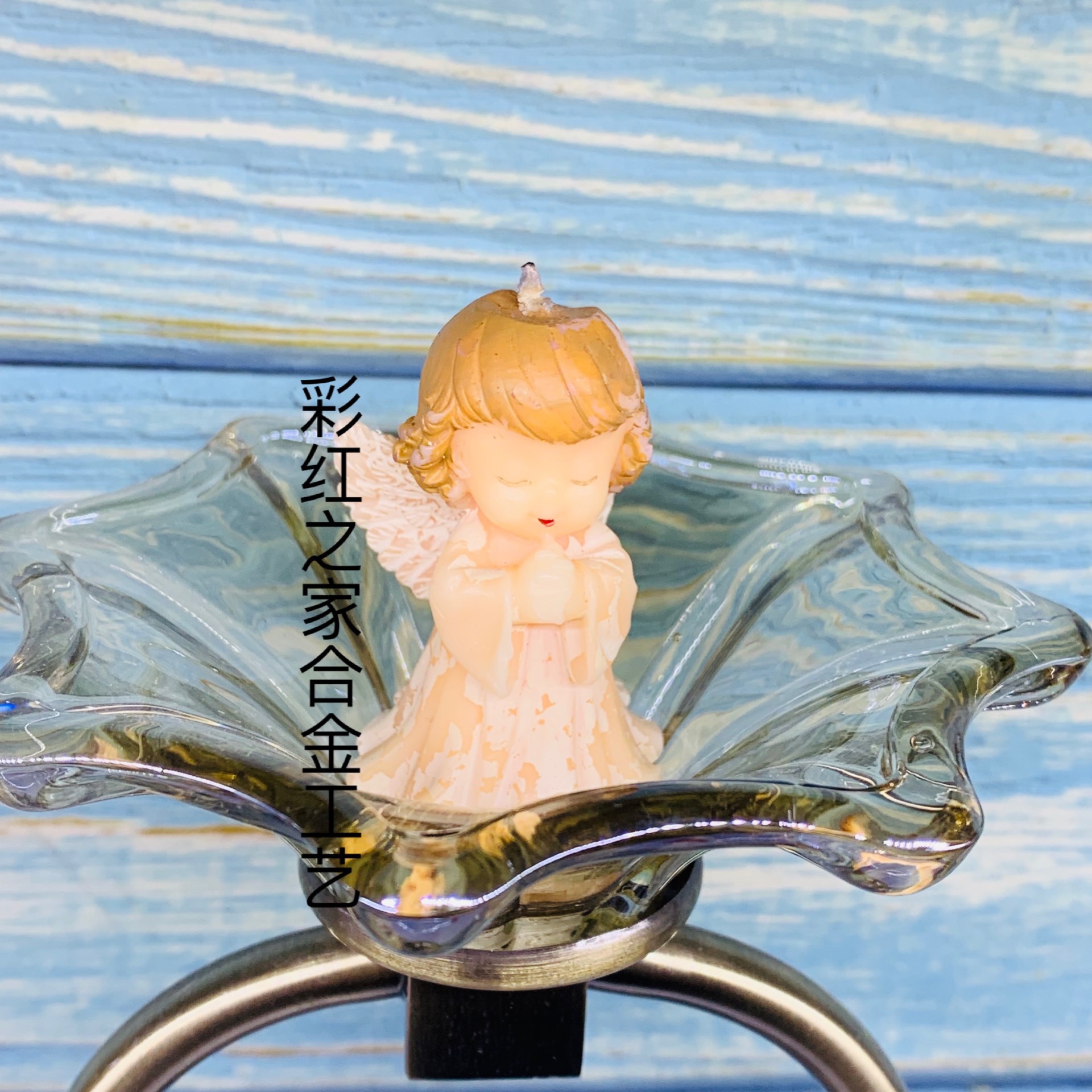 奢华美式餐桌样板房软装饰摆设 欧式餐桌客厅电视柜玻璃金属烛台高42详情图2