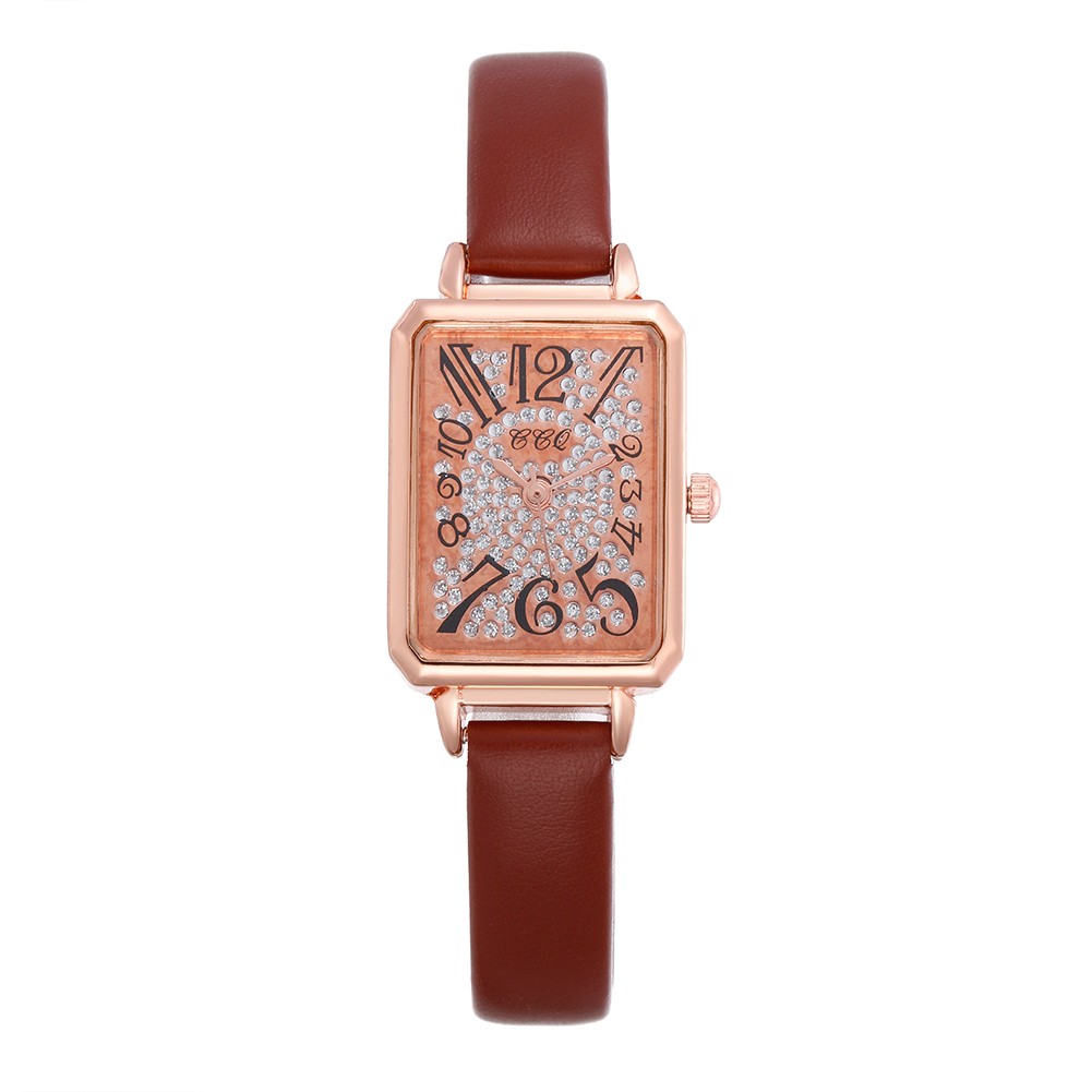 A small square watch with full diamonds and a fine leather strap for women is a bestseller on Douyin detail image 2