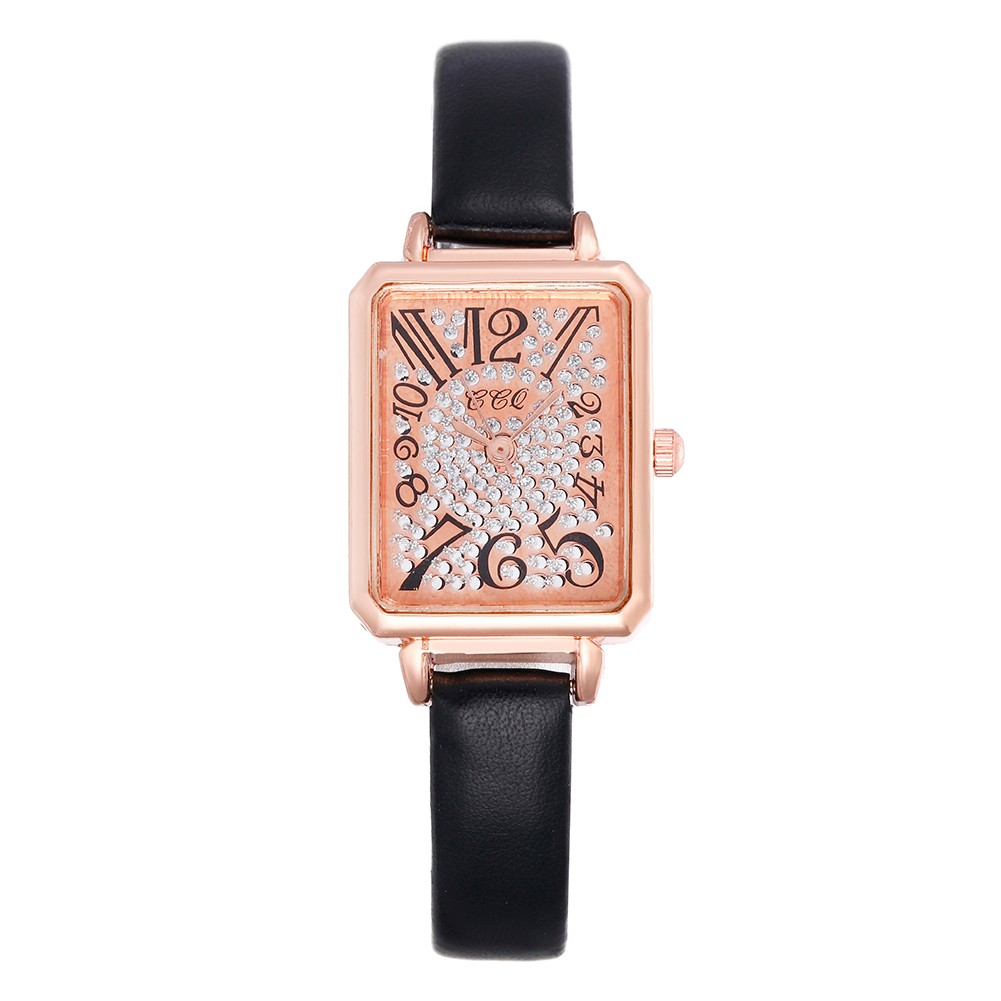 A small square watch with full diamonds and a fine leather strap for women is a bestseller on Douyin detail image 1