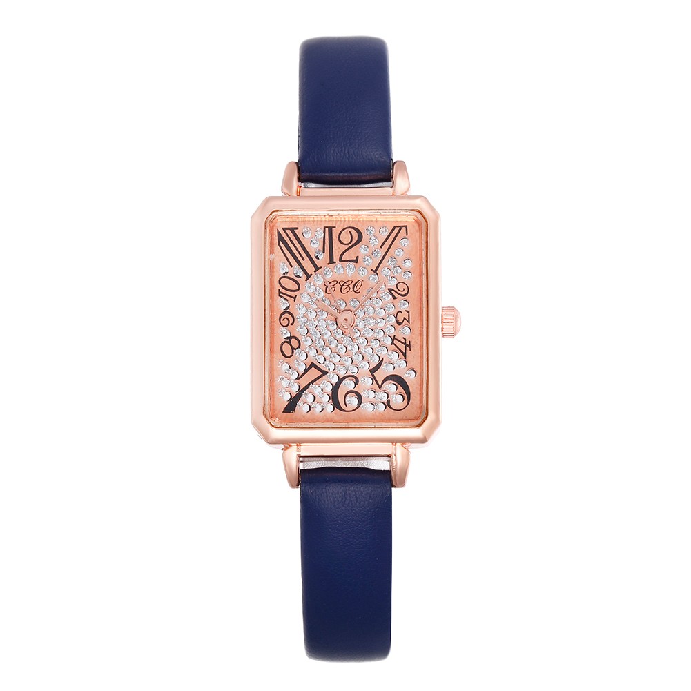 A small square watch with full diamonds and a fine leather strap for women is a bestseller on Douyin detail image 5
