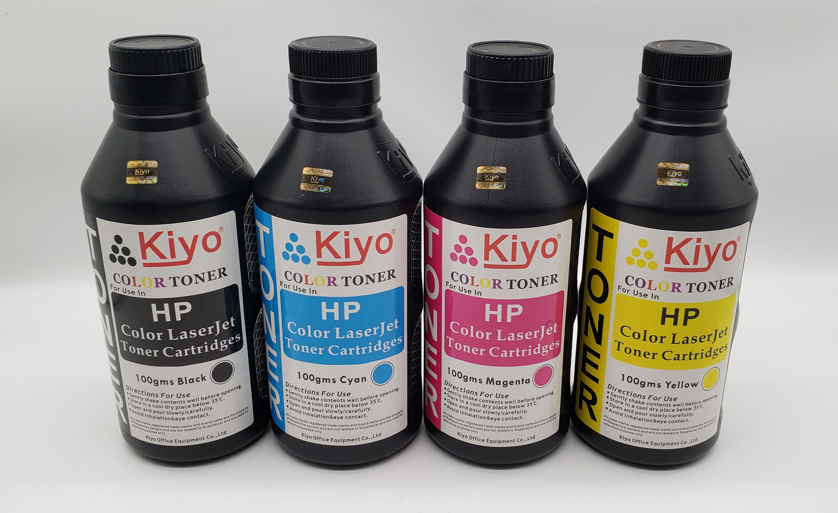 KIYO 100g Bottle Color Refill Toner For HP Color LaserJet Toner Cartridges-Black/Cyan/Yellow/Magenta ( BK C M Y ) full figure