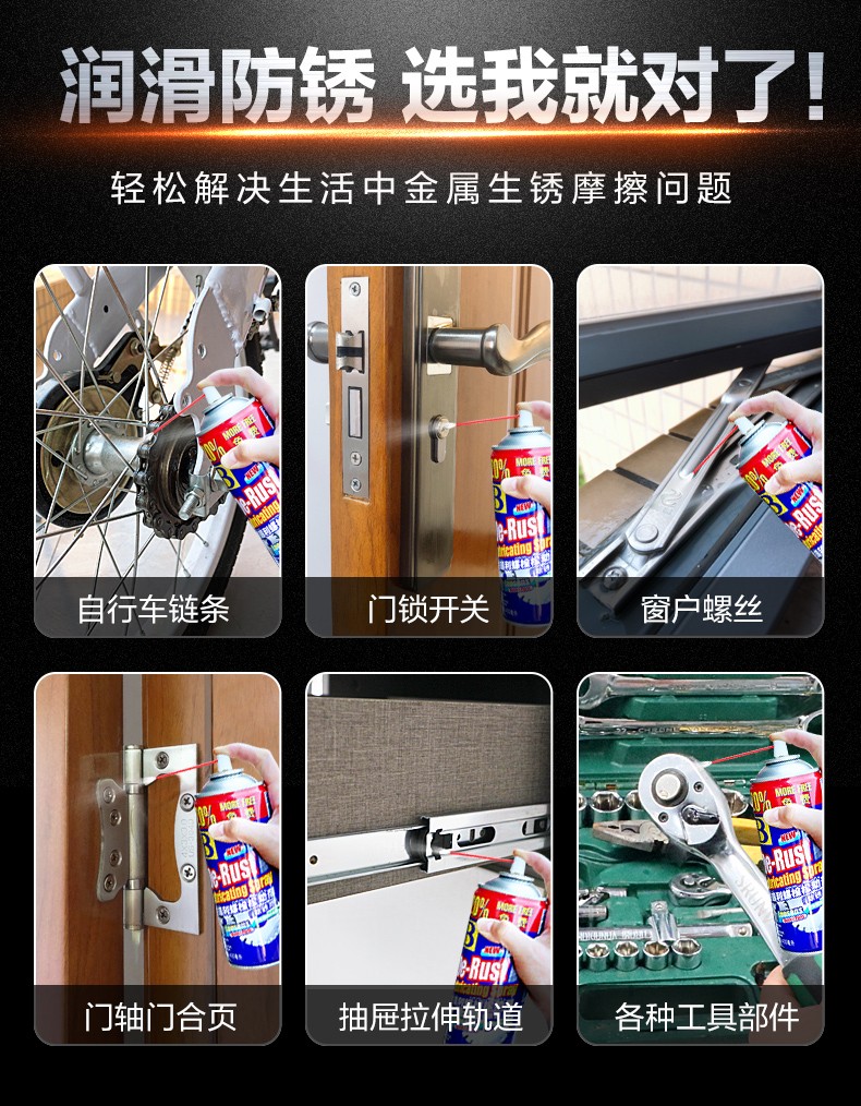 B-1165除锈剂喷防锈油润滑金属去锈除铁锈生锈快速螺丝清洁清洗神器万能详情图9