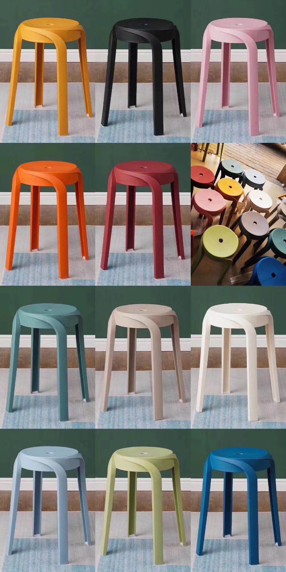 旋转凳子，塑料一体凳子，颜色多产品图