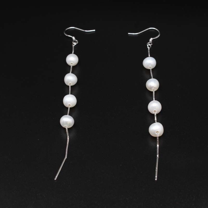 Simple s925 silver ear ring fresh water pearl long ear string ear pendant temperament all-match anti-allergy ear accessories manufacturers thumbnail