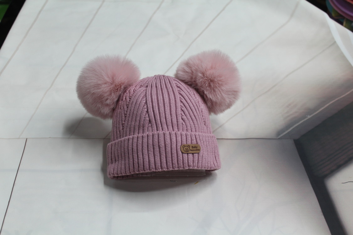 Large Double Ball Children's Hat Woolen Hat Knitted Hat details Picture