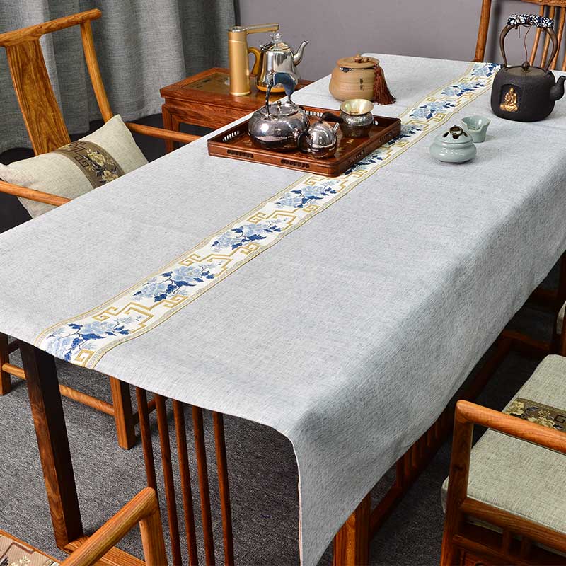 红木餐桌桌布中式禅意茶几布布艺长方形复古新中式中国风实木家具桌布详情图1