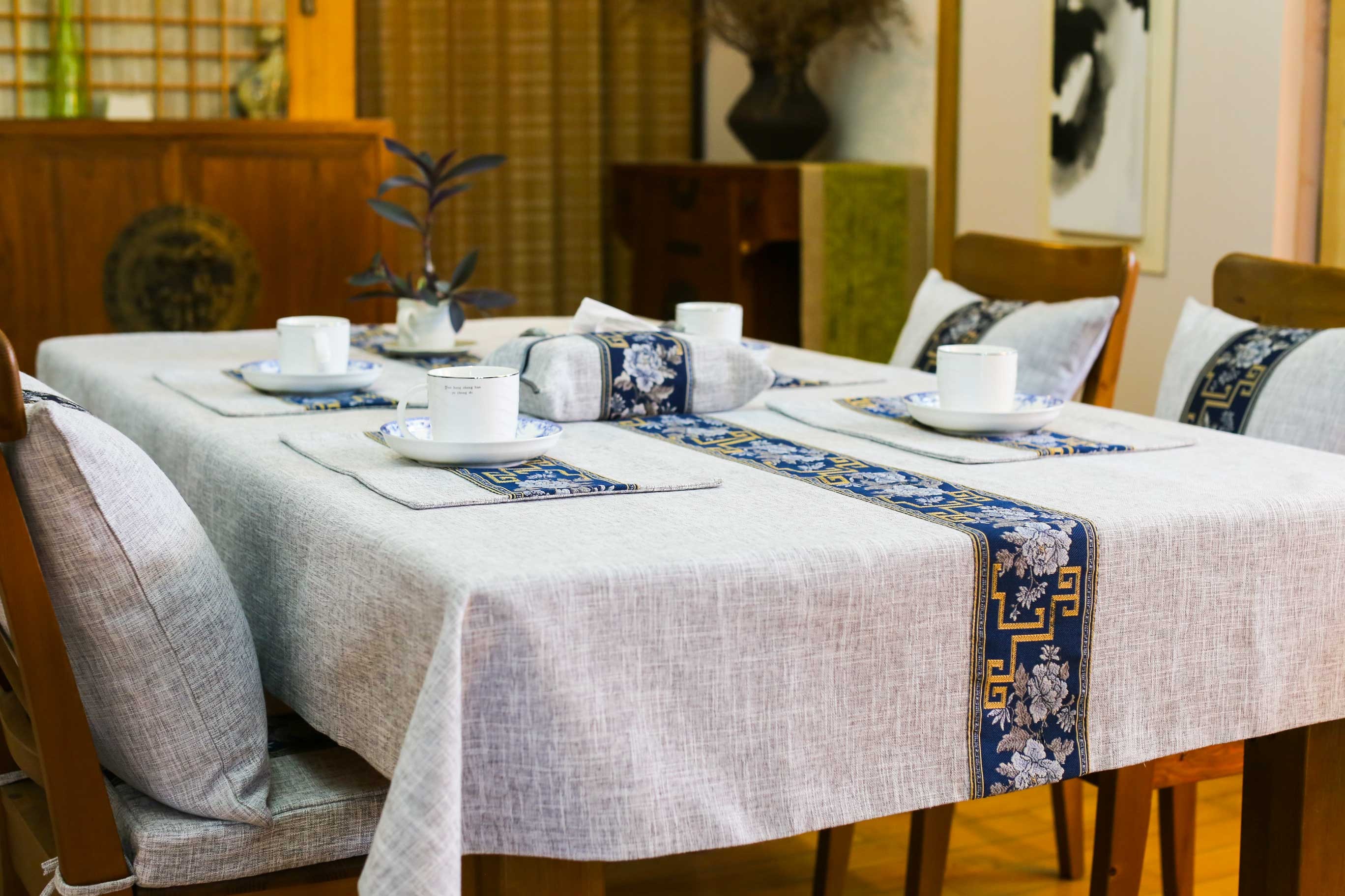 红木餐桌桌布中式禅意茶几布布艺长方形复古新中式中国风实木家具桌布详情图5
