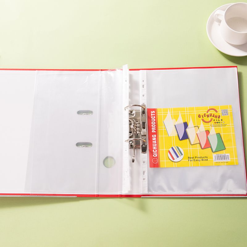厂家直销4丝A4格纹11孔袋收纳活页文件袋插页袋档案保护套白条袋细节图