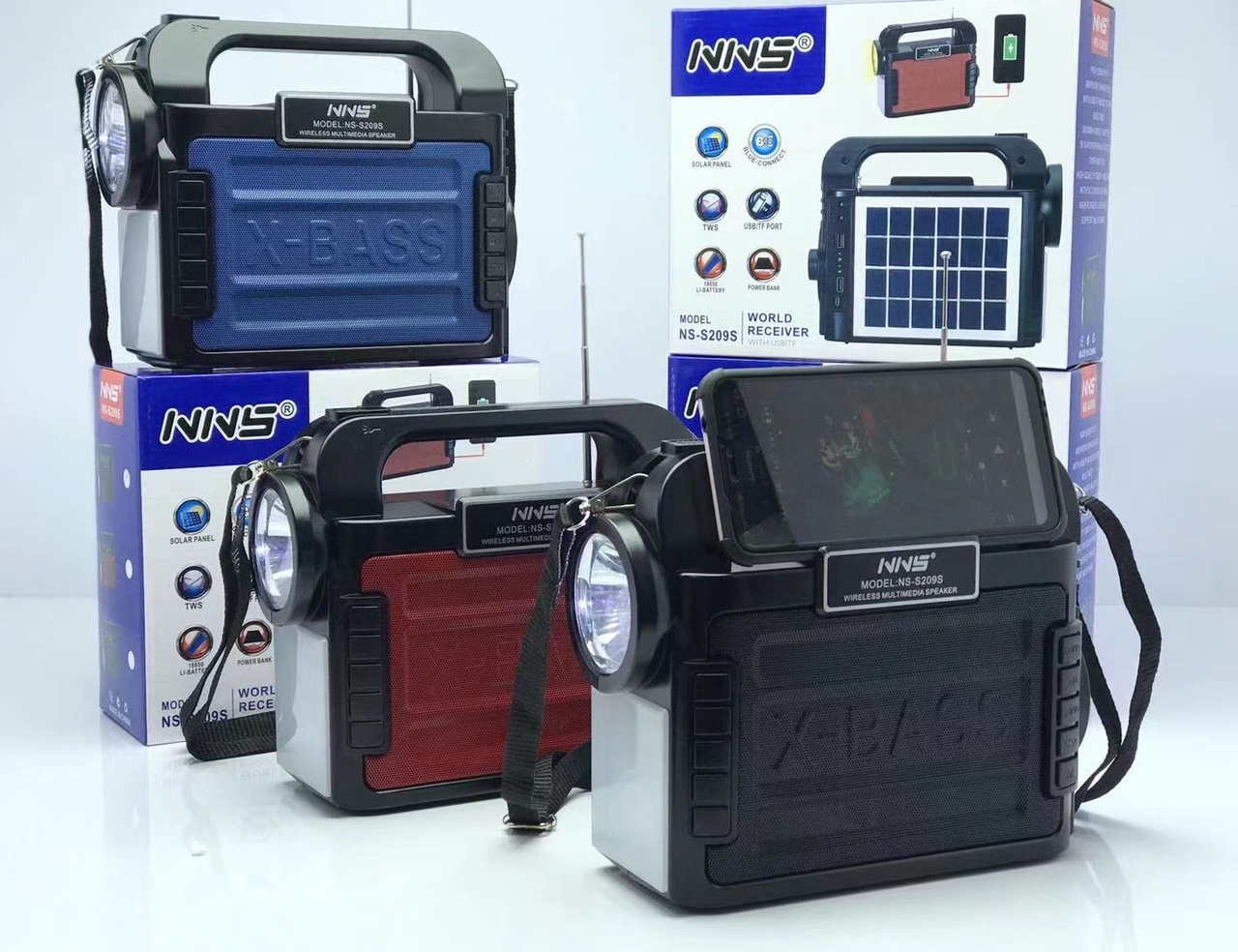 New solar wireless Bluetooth multifunctional speaker NS-S209S solar panels and flashlight stereo thumbnail
