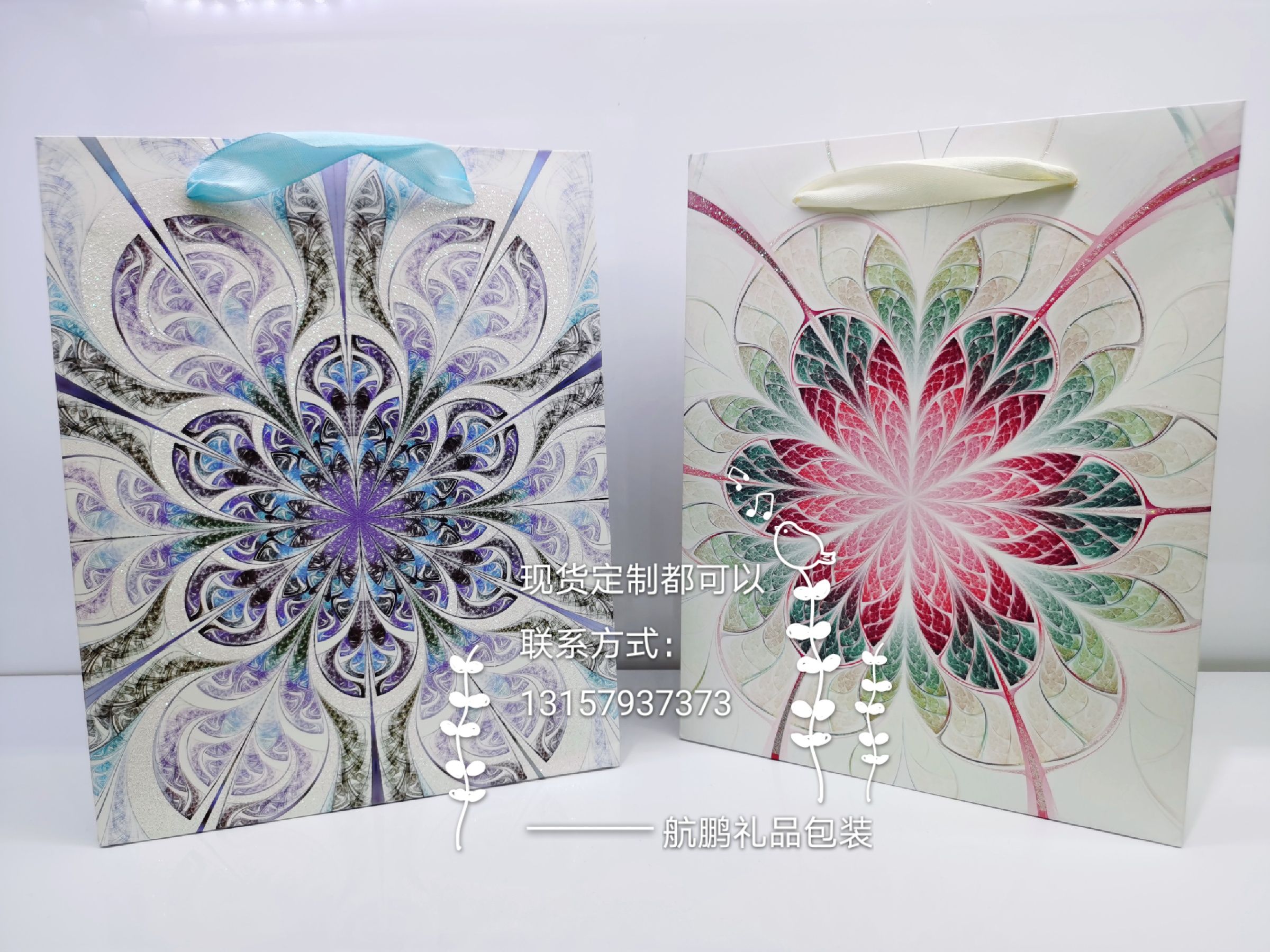Factory direct sales of in-stock paper handbags, gift bags, paper handbags, flower and plant design gift bags, hand-held details Picture