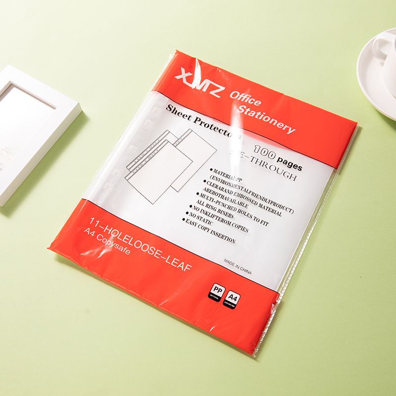 厂家直销4丝A4格纹11孔袋收纳活页文件袋插页袋档案保护套白条袋图