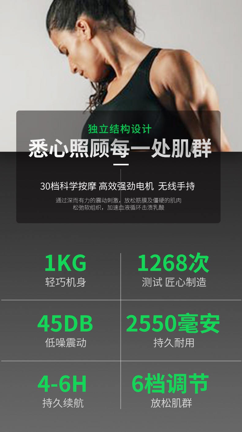 厂家直销批发代发多功能筋膜枪理疗仪锂电池超长待机亚光经膜枪缓解疲劳详情图9