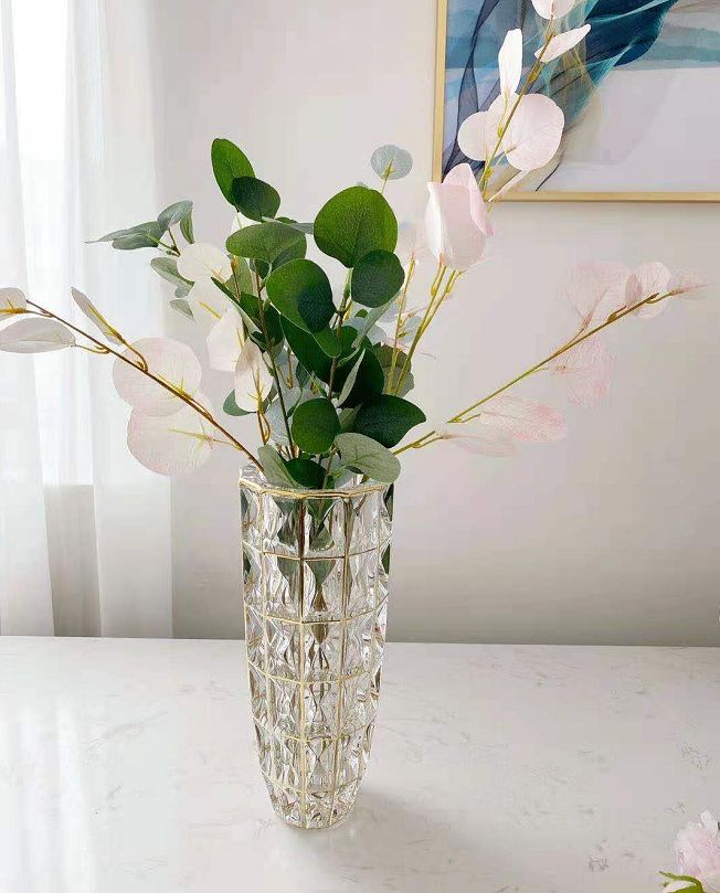 大号透明描金花瓶 现代欧式玻璃花瓶 时尚家居客厅装饰摆件晶钻花瓶