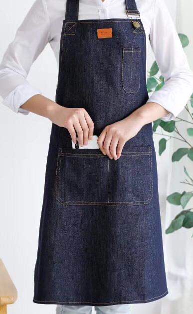 Denim fashion apron, hotel coffee shop, milk tea work apron details Picture