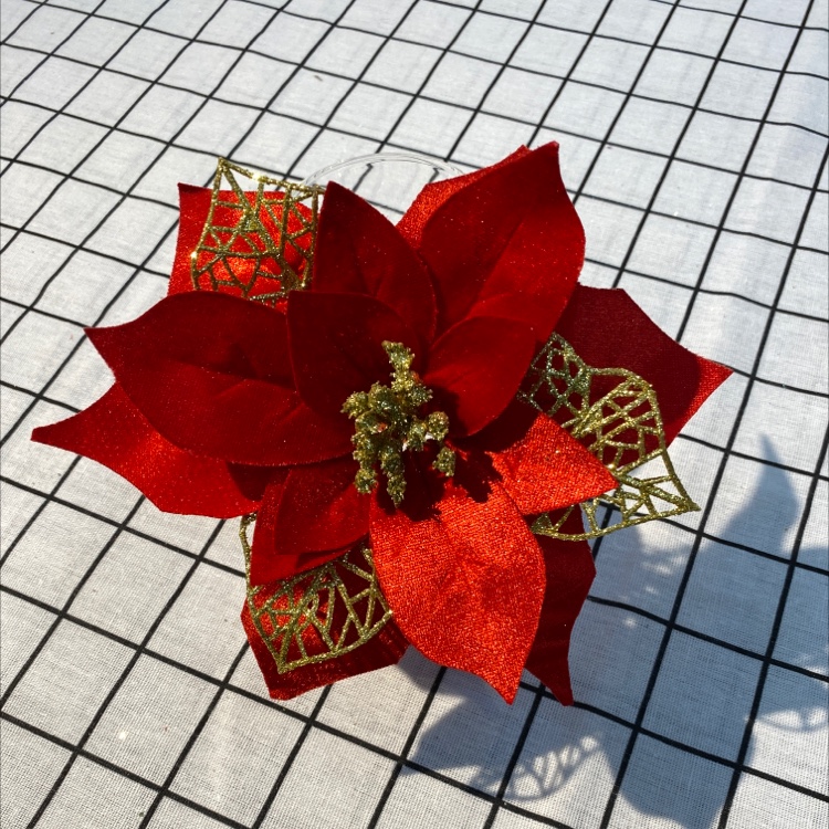 A combination of bright red velvet and Christmas flowers