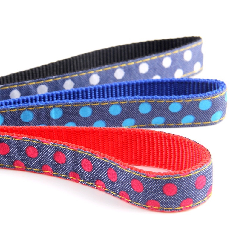 Factory direct sales of new polt-dot denim leash, pet denim chest and back pet leash, dog chain wholesale 02