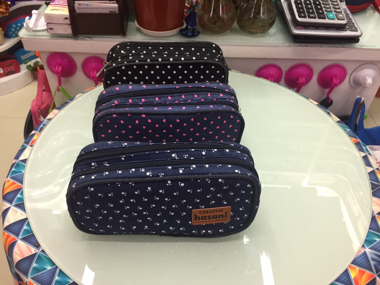 Double draw denim pen bag
