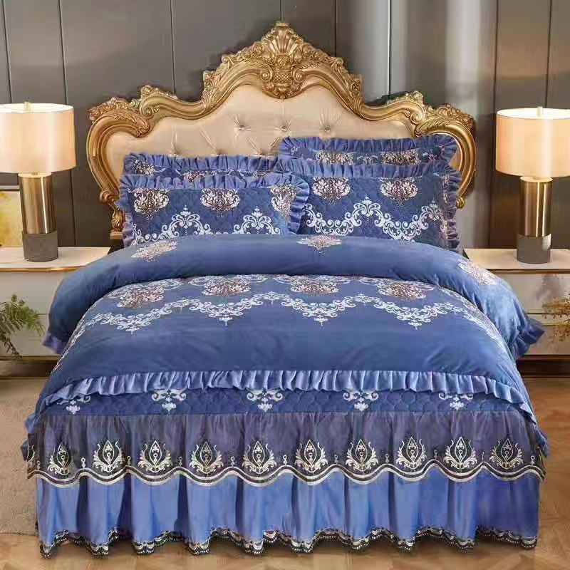 2021 New Factory Direct Retail Wholesale Bed Four Sets Of Palace Style Blue