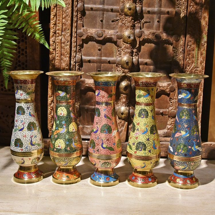 Handmade painted copper vases D decorative vessels metal vases arranged in flower arrangement thumbnail