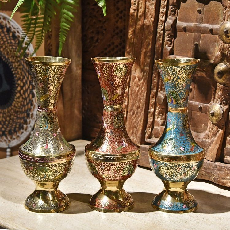 Handmade painted copper vases E creative decorative vessels metal vases arranged flowers thumbnail
