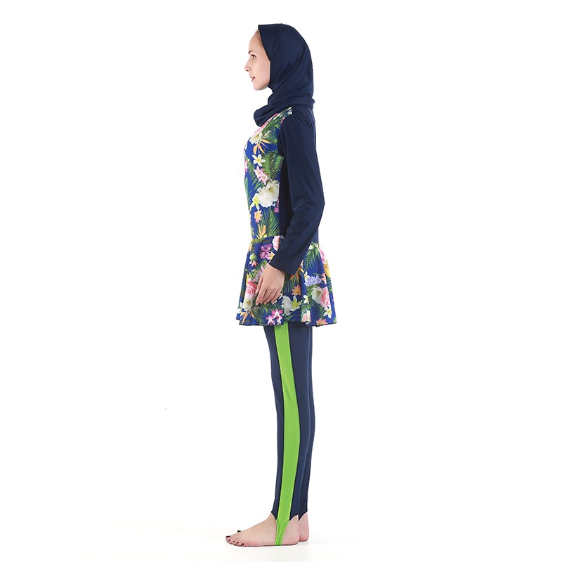 定制新款跨境长袖长裤中东女泳装Muslim保守回族穆斯林阿拉伯泳衣外单防晒遮肉印花工厂批发游泳衣外贸详情2