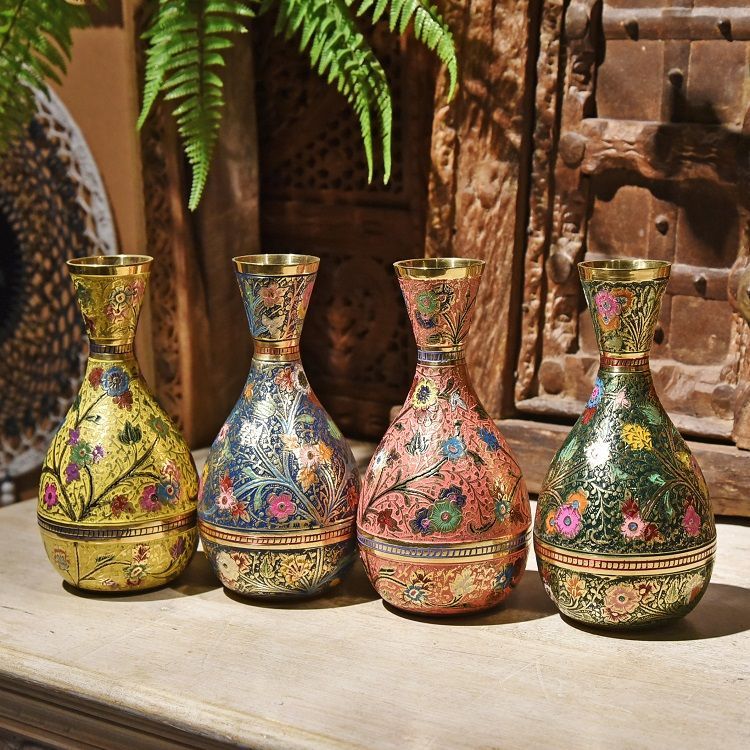 Handmade painted copper vase H style decorative vessels metal vases arranged flowers thumbnail