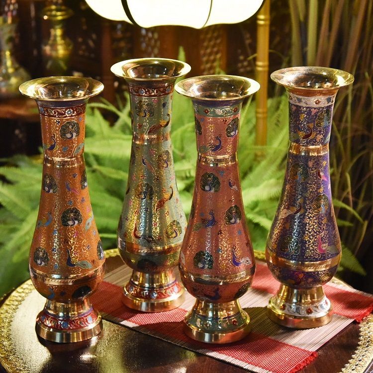 Handmade painted copper vases D decorative vessels metal vases small flower arrangements thumbnail