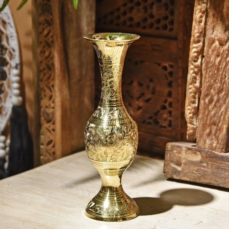Hand carved gold copper vase F decorative vessels metal vases arranged flowers thumbnail