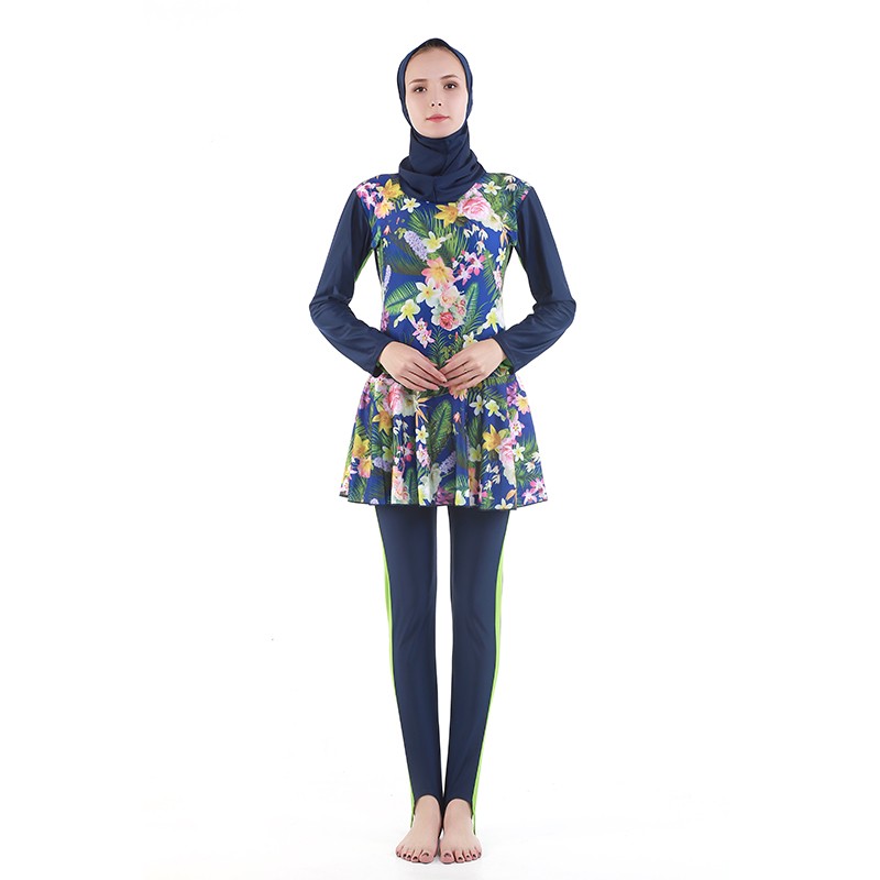 定制新款跨境长袖长裤中东女泳装Muslim保守回族穆斯林阿拉伯泳衣外单防晒遮肉印花工厂批发游泳衣外贸详情1