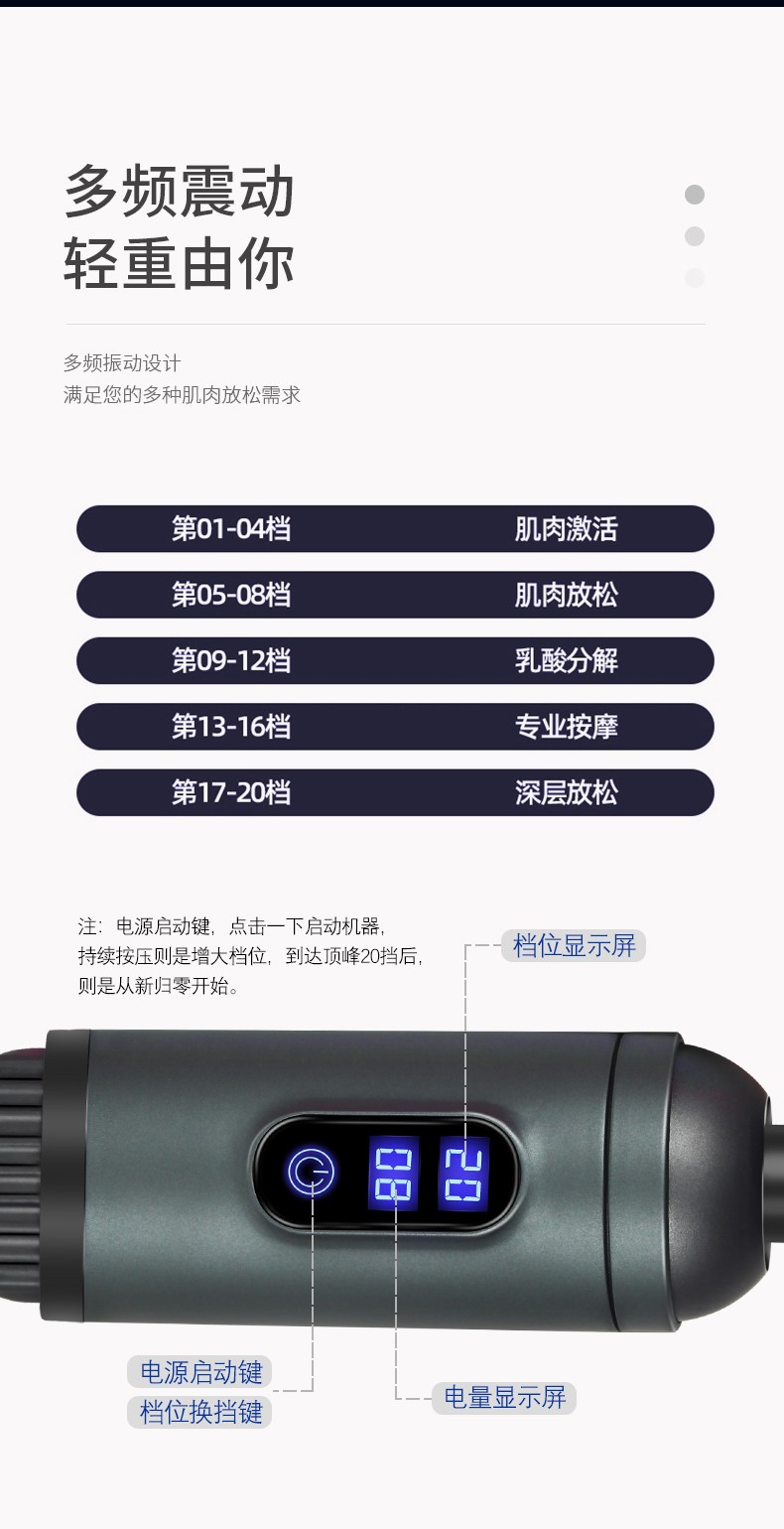 源头厂家多功能电动筋膜枪锂电池多档位肌肉冲击枪乳酸分解枪可定制logo详情图2