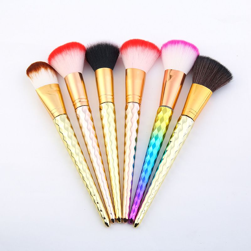 Multi-functional makeup brush, beauty tool, spiral handle, rose gold colorful powder brush, long blush brush details Picture