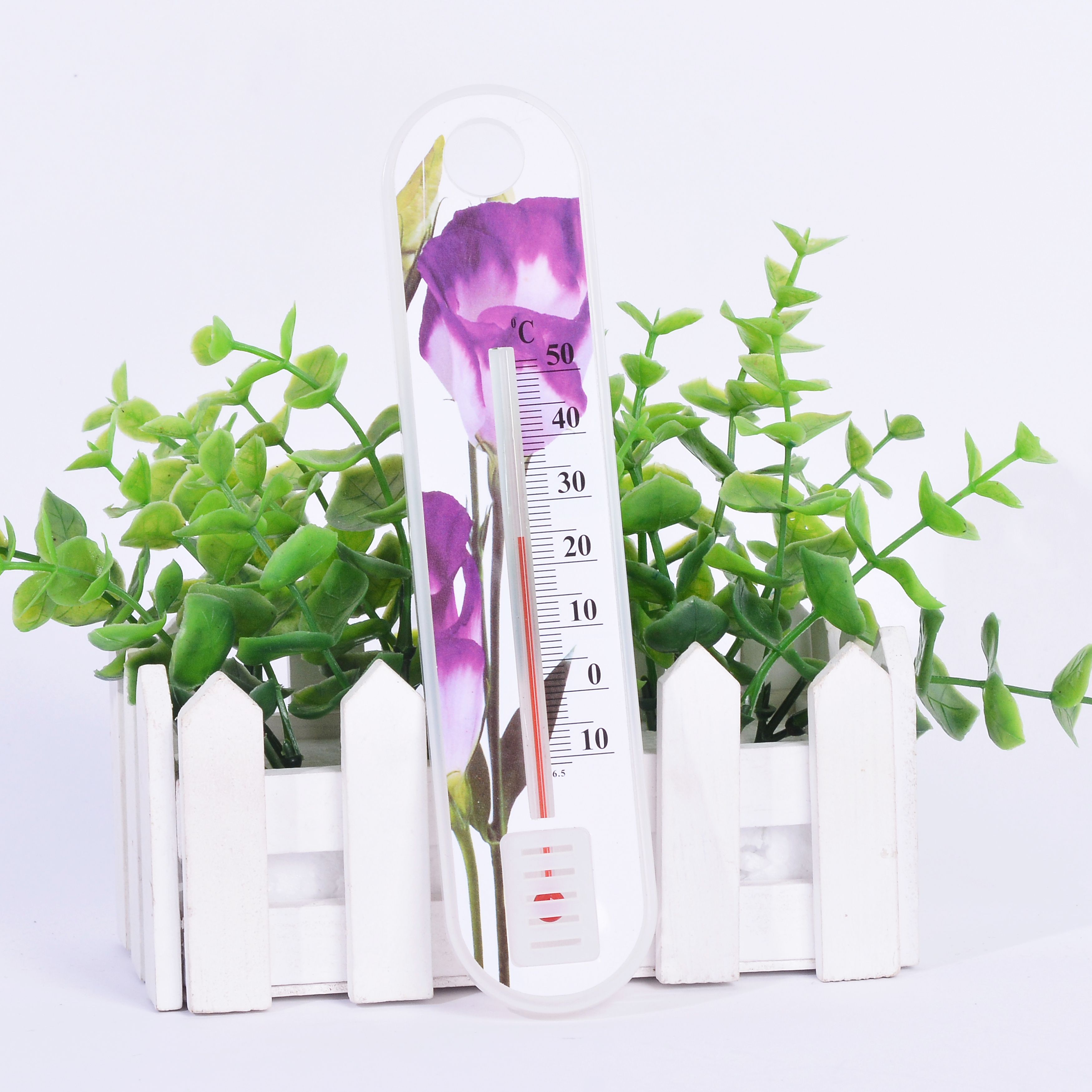 Plastic cartoon rose-patterned thermometer, indoor and outdoor thermometer, greenhouse thermometer Item Picture
