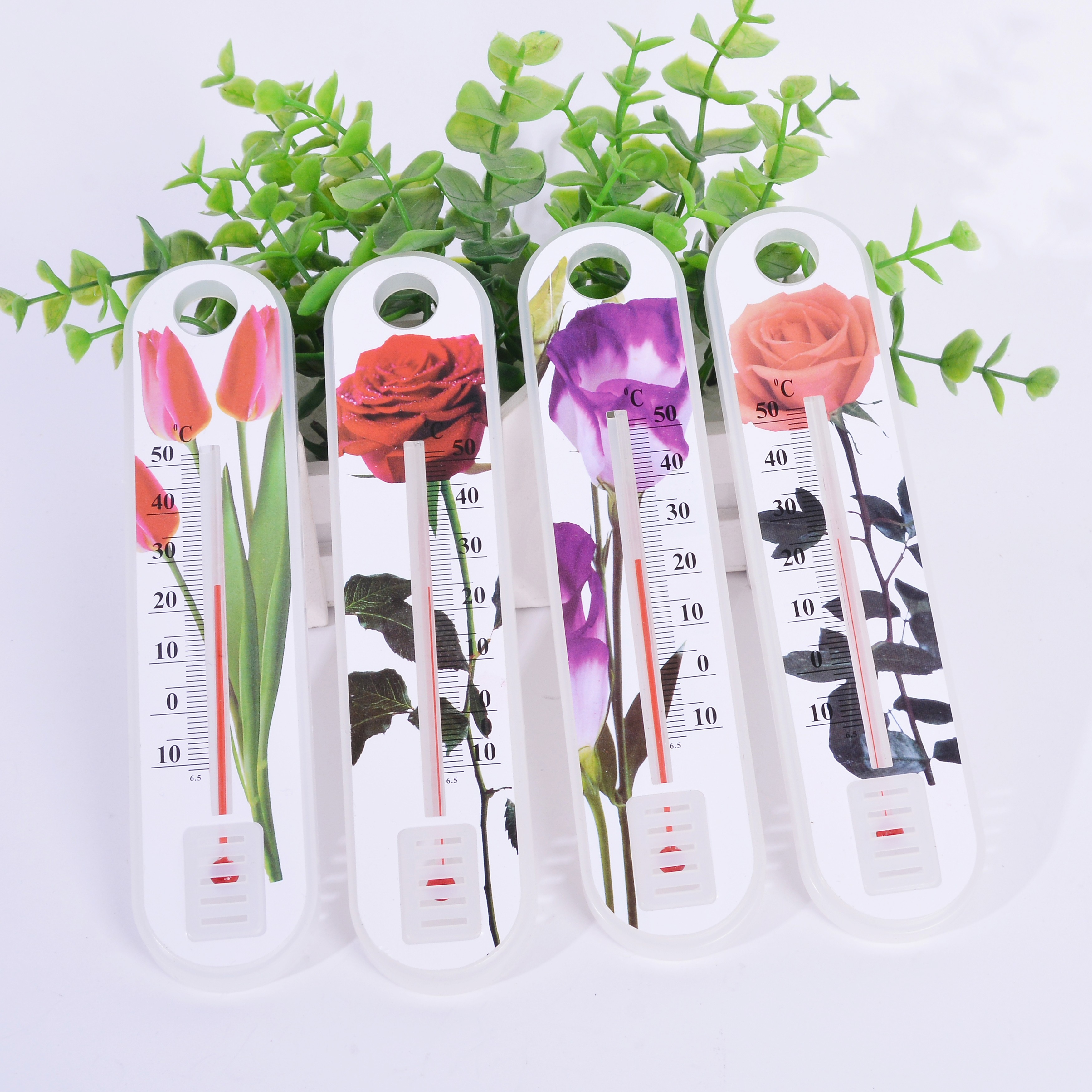 Plastic cartoon rose-patterned thermometer, indoor and outdoor thermometer, greenhouse thermometer detail image 1