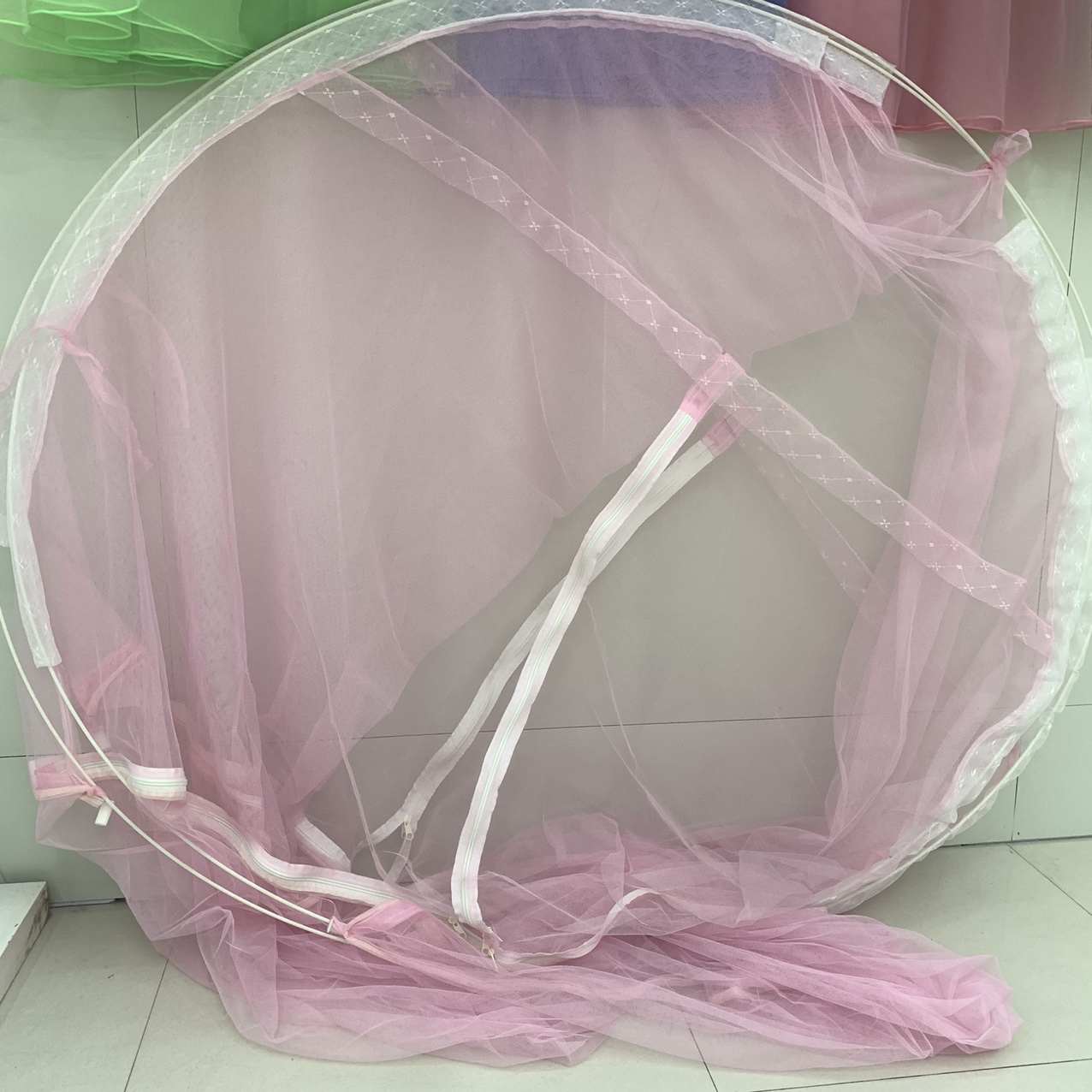 加高加密蒙古包蚊帐三开门拉链单双人防摔1.5家用1.8m0.9米纹帐2m图