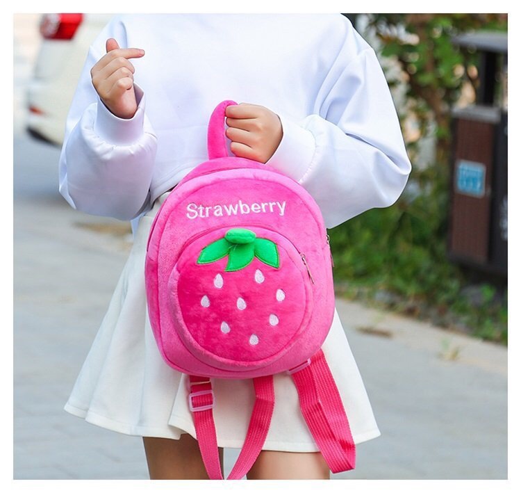 Winter children's fruit embroidered plush MINI cute cartoon plush children's snack backpack at Jinquan 0801 booth Specification image
