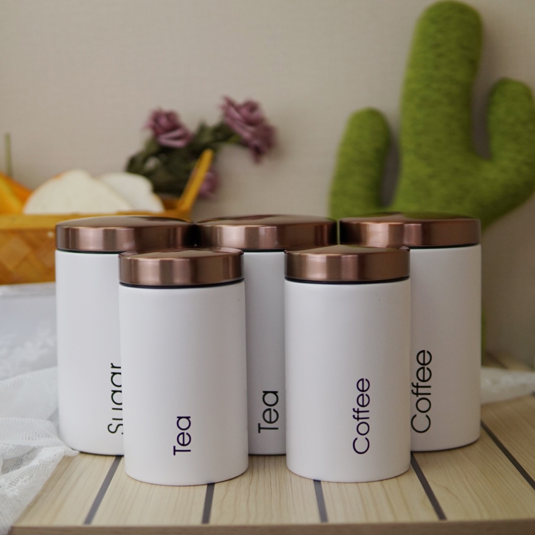 Galvanized Iron Dust-Proof Savings Three-Piece Set Coffee Sugar Tea