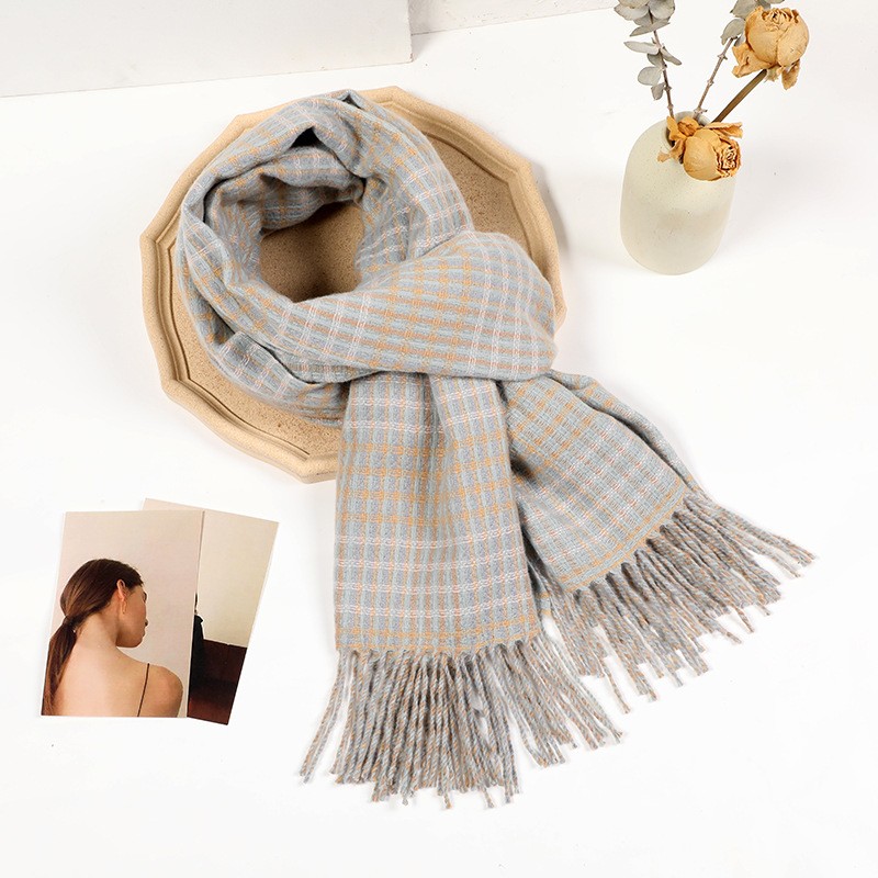 冬季保暖格子围巾日韩甜美仿羊绒流苏围脖披肩两用女士围巾批发详情图2