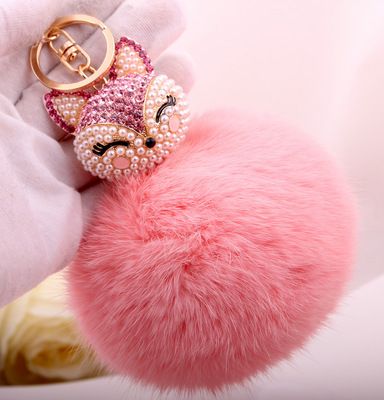 Fox fur ball key pendant rabbit fur rhinestone bag chain metal jewelry