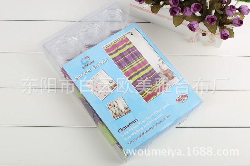 The explosive boxed Crystal Hook PEVA printed shower curtain is waterproof and mildew resistant full figure