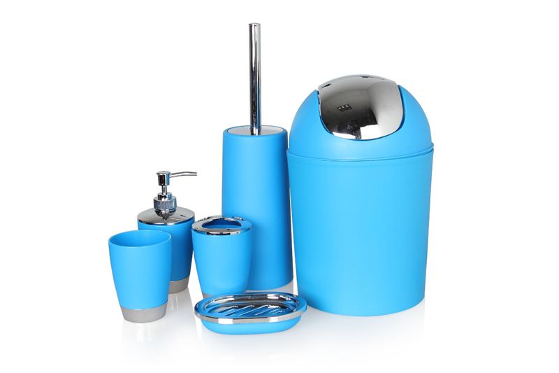 Plain bathroom 6-piece set trash can lotion bottle Toothbrush cup Toilet brush soap box full figure