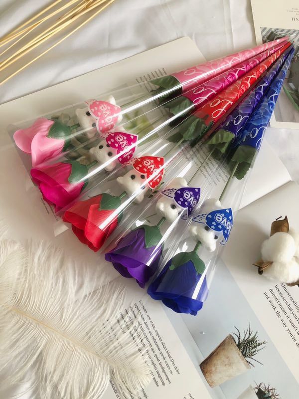 Little Bear Rose Flower Simulation Single rose soap Flower Practical Valentine's Day, Teachers' Day, Wedding Festival Gift Creative gift rose soap manufacturer wholesale