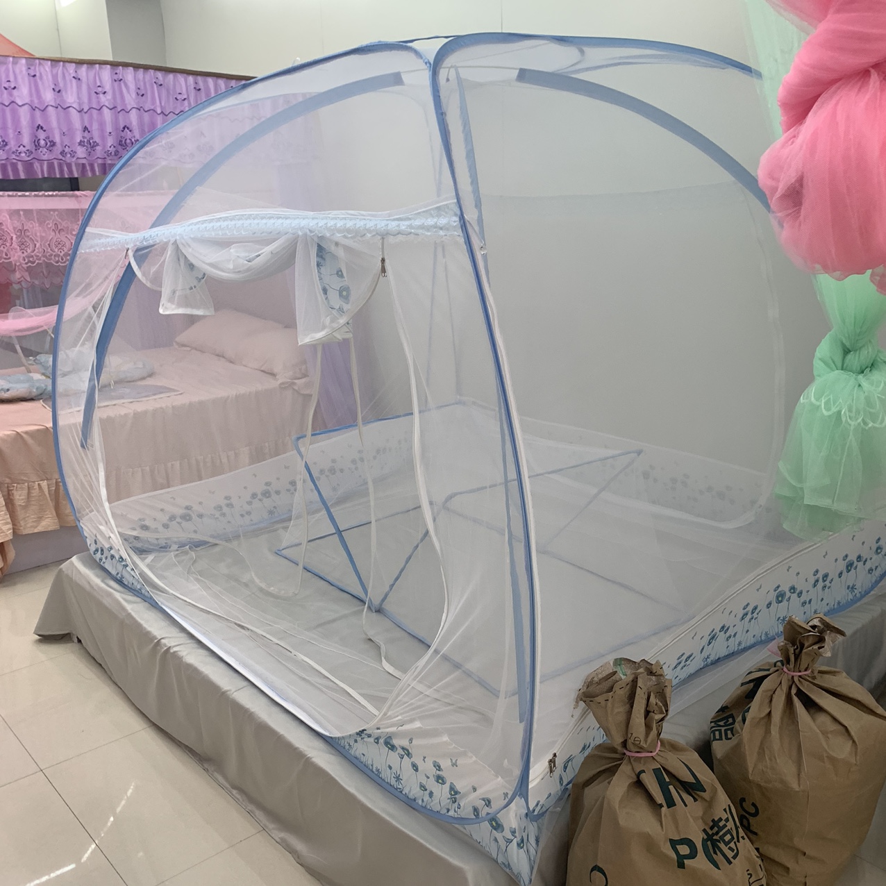蒙古包蚊帐家用免安装双人有底拉链1.5米1.8m床学生宿舍加厚纹账