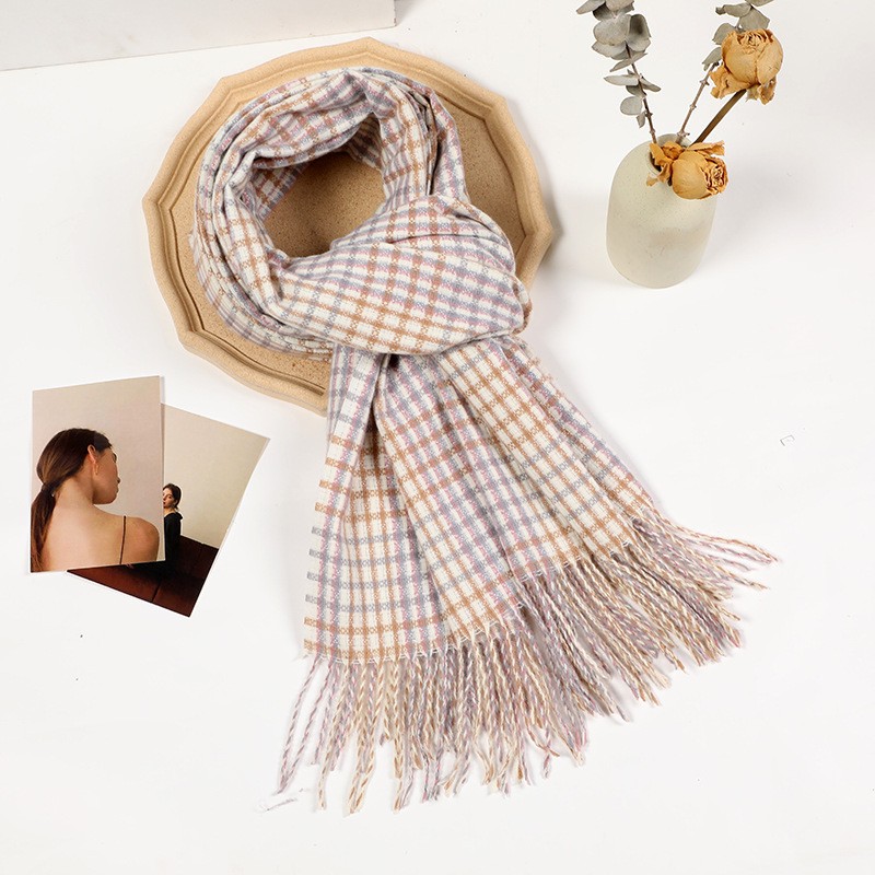 冬季保暖格子围巾日韩甜美仿羊绒流苏围脖披肩两用女士围巾批发详情图5