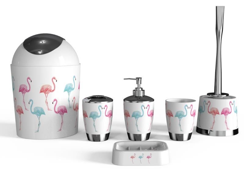 Bathroom set Print 6-piece set Trash can lotion bottle toothbrush cup Toilet brush soap box full figure