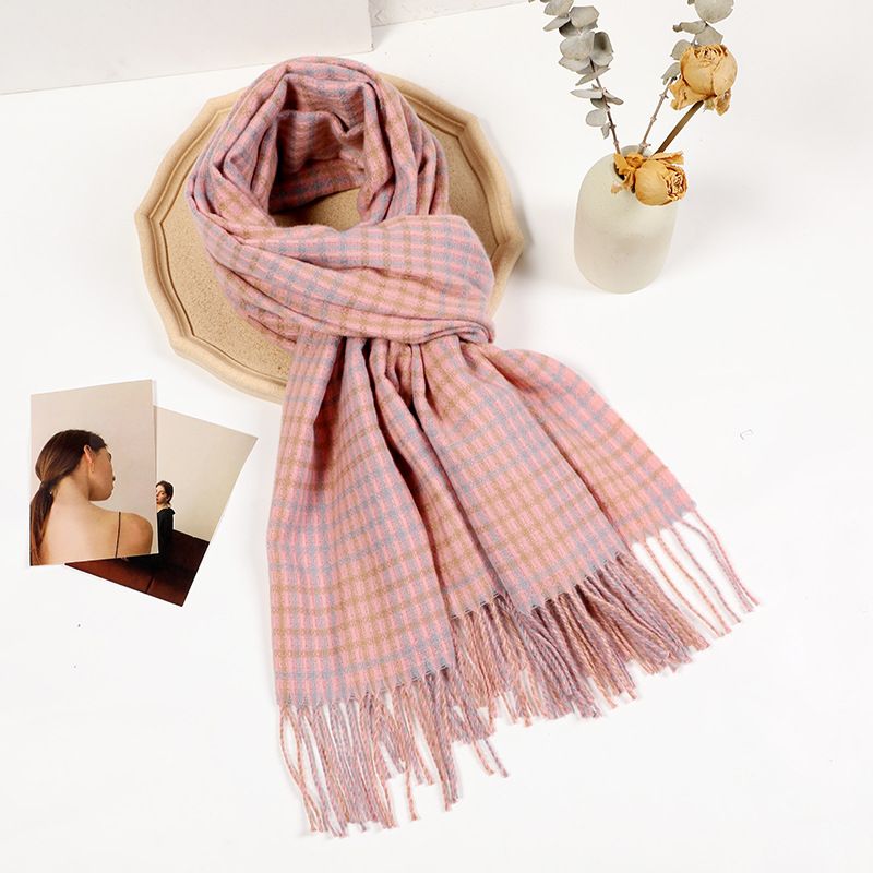 冬季保暖格子围巾日韩甜美仿羊绒流苏围脖披肩两用女士围巾批发图