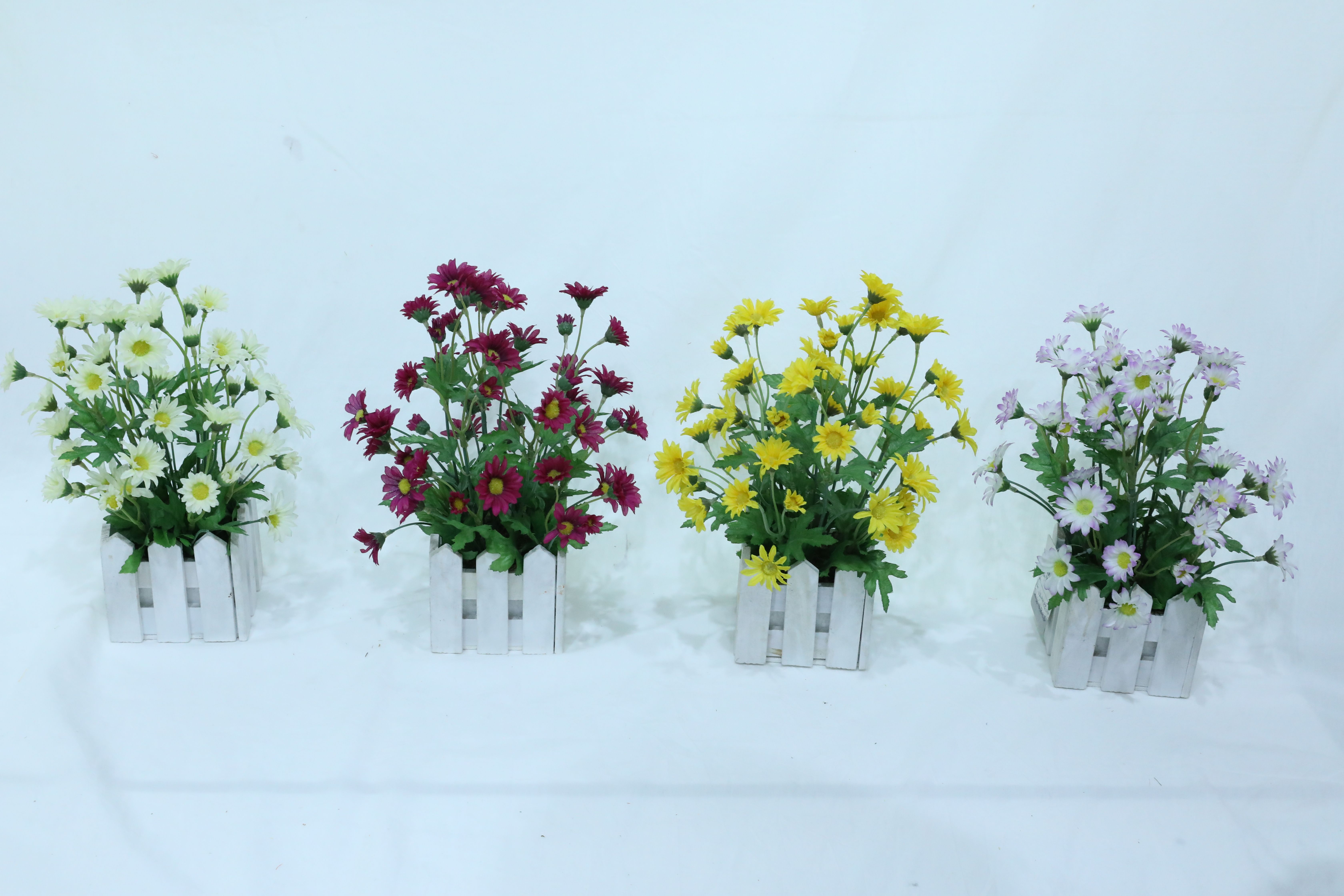 【远念花行】仿真花盆景小雏菊白栅栏 桌面装饰摆件