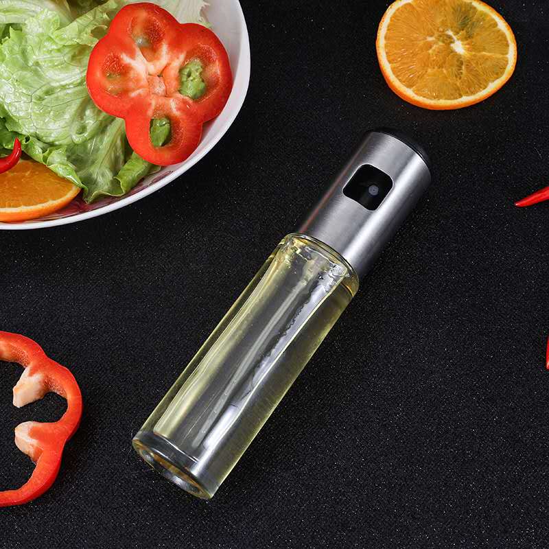 Stainless steel sprayer Glass oil spray bottle Leakproof nozzle type oil can presses the oil bottle
