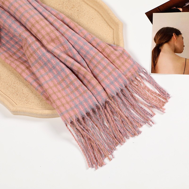 冬季保暖格子围巾日韩甜美仿羊绒流苏围脖披肩两用女士围巾批发详情图7