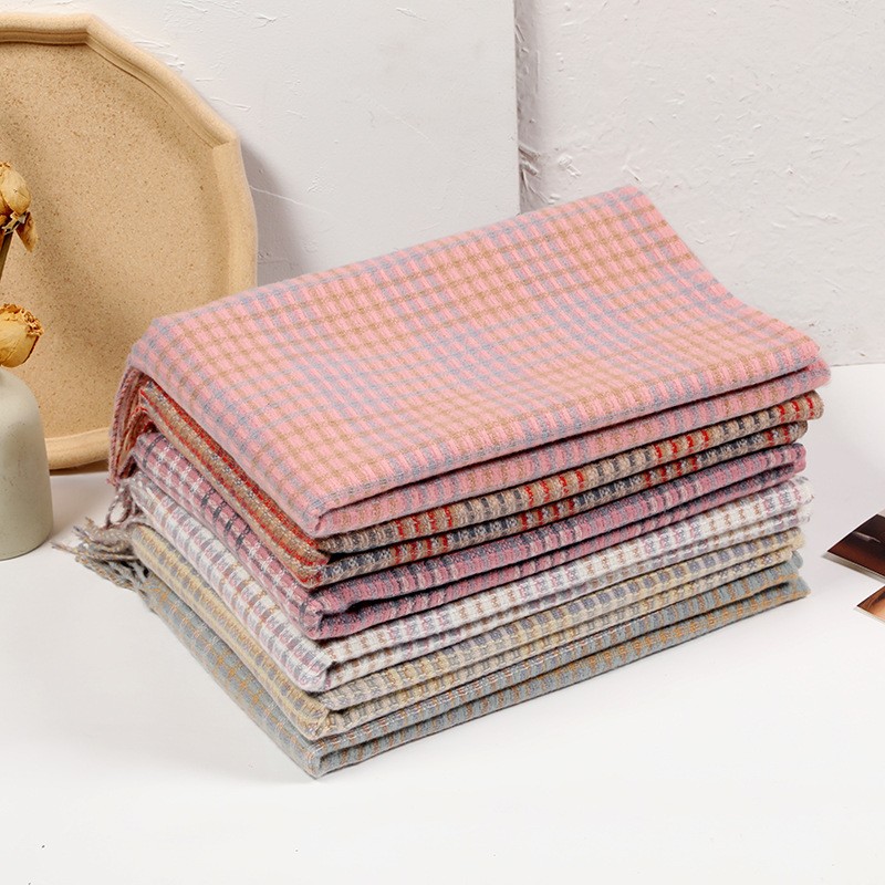 冬季保暖格子围巾日韩甜美仿羊绒流苏围脖披肩两用女士围巾批发详情图10