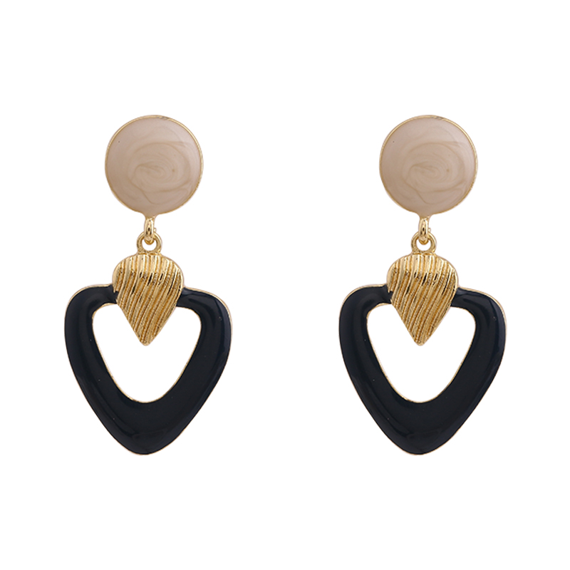 Geometric hollowed-out heart-shaped Spring and summer new style, exaggerated retro and trendy French oil-dripping earrings C106 pic 4